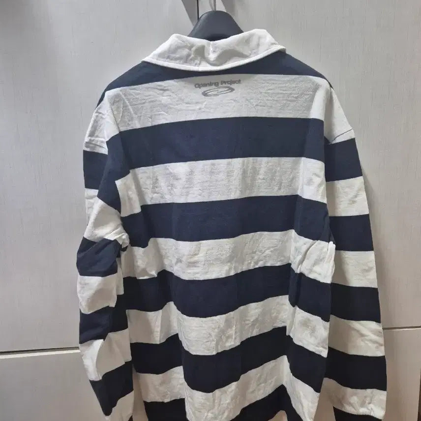 [BUNJANG] Opening Project Striped Long Sleeve Collar T-Shirt / 오프닝프로젝트 스트라이프 긴팔 카라티 M사이즈