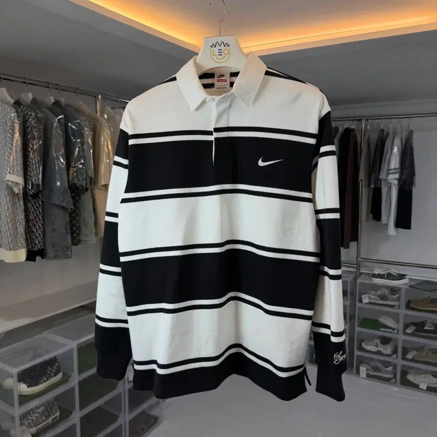 [BUNJANG] Nike x Supreme Striped Rugby Polo T-Shirt / [리오브] 나이키 X 슈프림 스트라이프 럭비 폴로 카라티셔츠