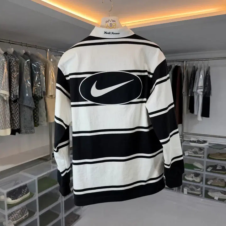 [BUNJANG] Nike x Supreme Striped Rugby Polo T-Shirt / [리오브] 나이키 X 슈프림 스트라이프 럭비 폴로 카라티셔츠