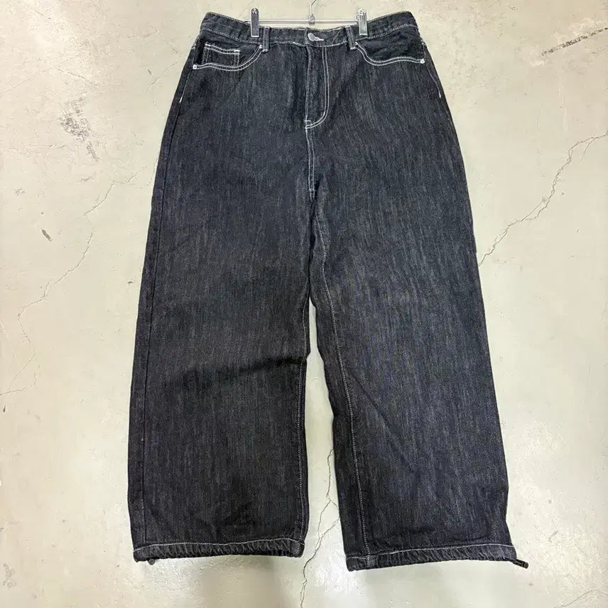 [BUNJANG] Vintage Drawstring Wide Denim Pants / 만원샵 빈티지 하단 스트링 와이드 데님 팬츠 여2XL(남L)