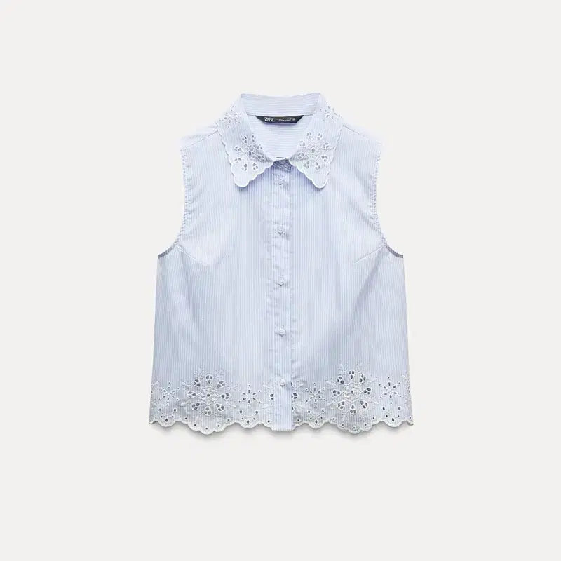 [BUNJANG] Zara Punching Embroidery Crop Shirt / 자라 펀칭 자수 크롭 셔츠 3564/164/044