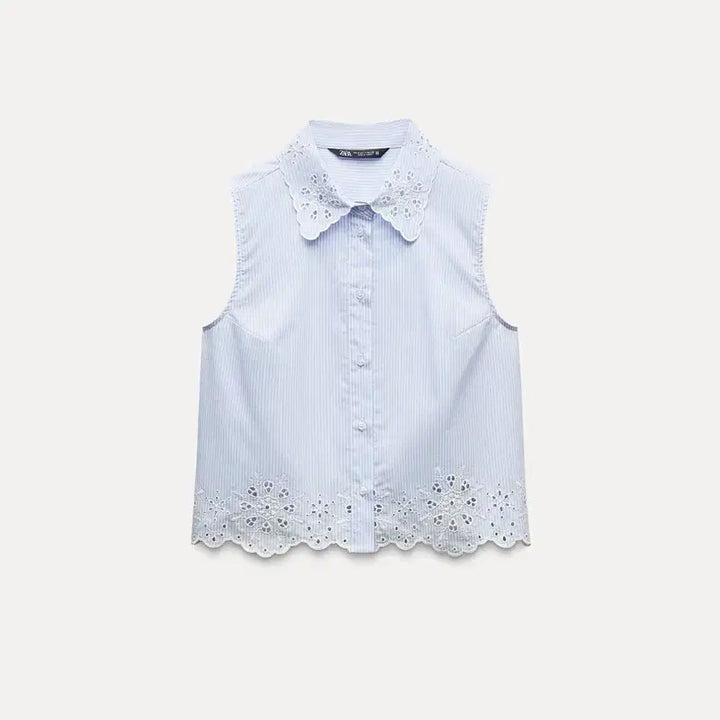 [BUNJANG] Zara Punching Embroidery Crop Shirt / 자라 펀칭 자수 크롭 셔츠 3564/164/044