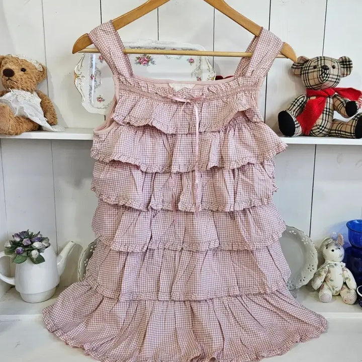 [BUNJANG] PINK HOUSE Baby Pink Gingham Ruffle Tunic / (PINK HOUSE) 베이비핑크 깅엄 캉캉 튜닉