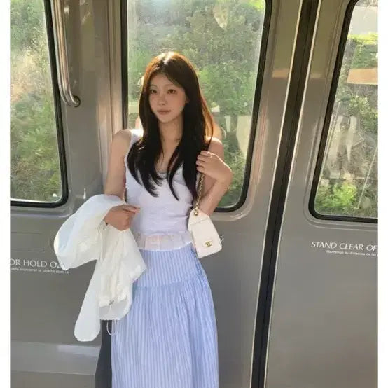 [BUNJANG] Ondemin Soft Wave Long Skirt + Cloud Sleeveless Top Set / 온드민 코디 세트(소프트 웨이브 롱스커트+클라우드 슬리브리스 나시)