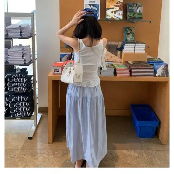 [BUNJANG] Ondemin Soft Wave Long Skirt + Cloud Sleeveless Top Set / 온드민 코디 세트(소프트 웨이브 롱스커트+클라우드 슬리브리스 나시)