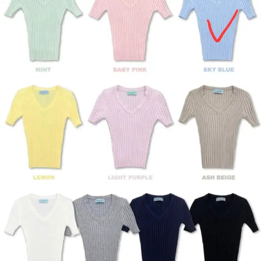 [BUNJANG] Faye Jade V-Neck Ribbed Knit Sky Blue / 페일제이드 브이넥 리브드 골지 니트 스카이블루