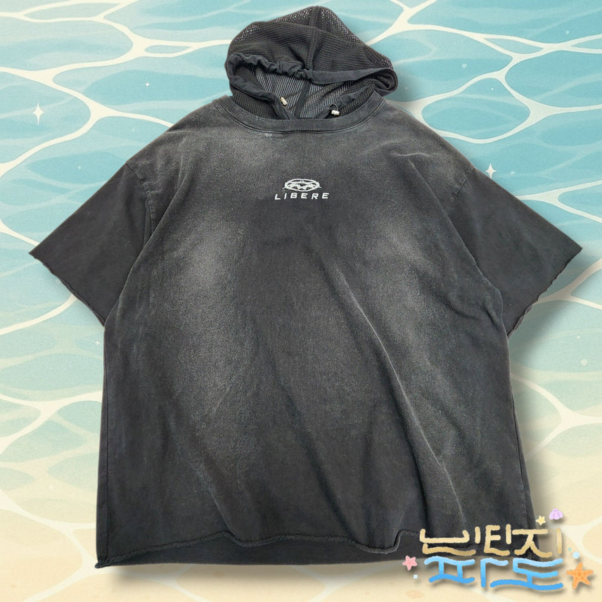 [BUNJANG] 2 LIBERE Mesh Hood Short Sleeve T-Shirt Black / 2 리베레 MESH HOOD 반팔 블랙