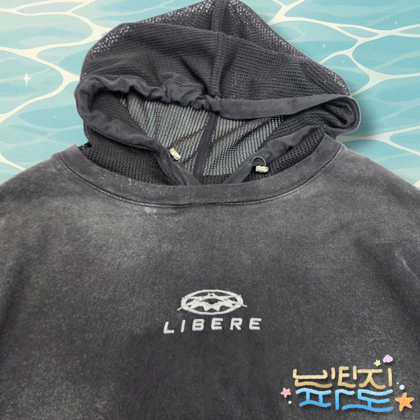 [BUNJANG] 2 LIBERE Mesh Hood Short Sleeve T-Shirt Black / 2 리베레 MESH HOOD 반팔 블랙