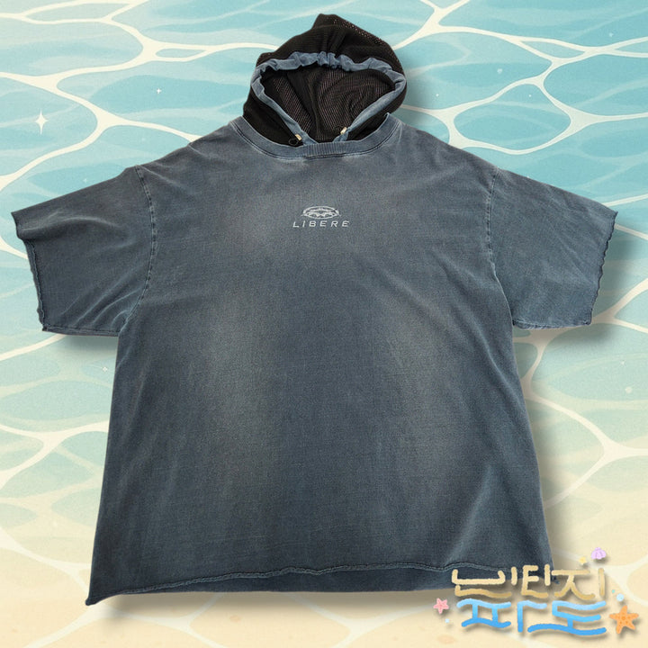 [BUNJANG] 2 Libere Mesh Hood Short Sleeve T-shirt Blue / 2 리베레 MESH HOOD 반팔 블루