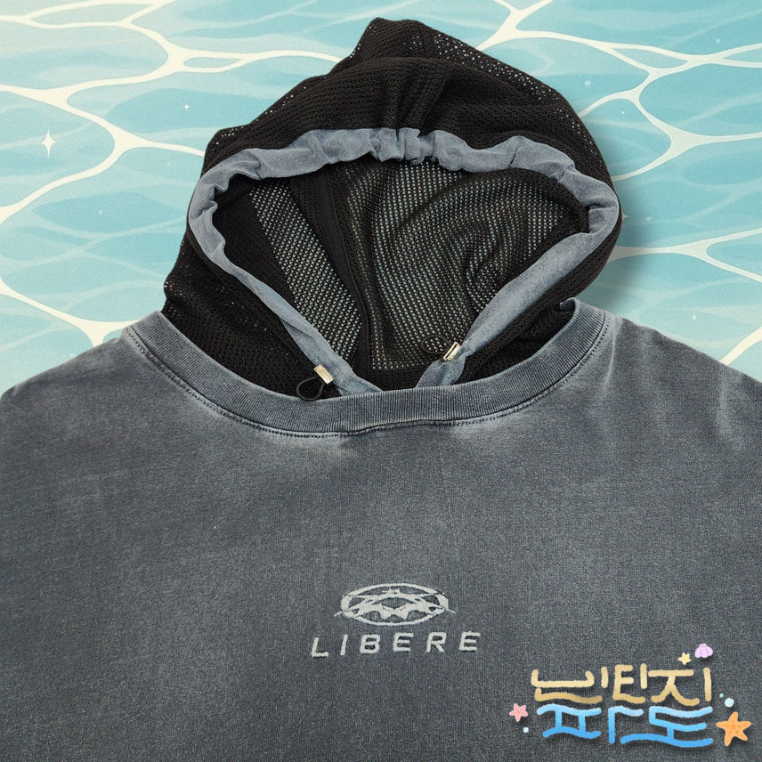 [BUNJANG] 2 Libere Mesh Hood Short Sleeve T-shirt Blue / 2 리베레 MESH HOOD 반팔 블루