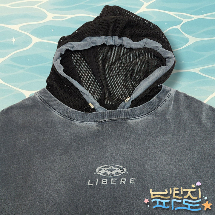 [BUNJANG] 2 Libere Mesh Hood Short Sleeve T-shirt Blue / 2 리베레 MESH HOOD 반팔 블루