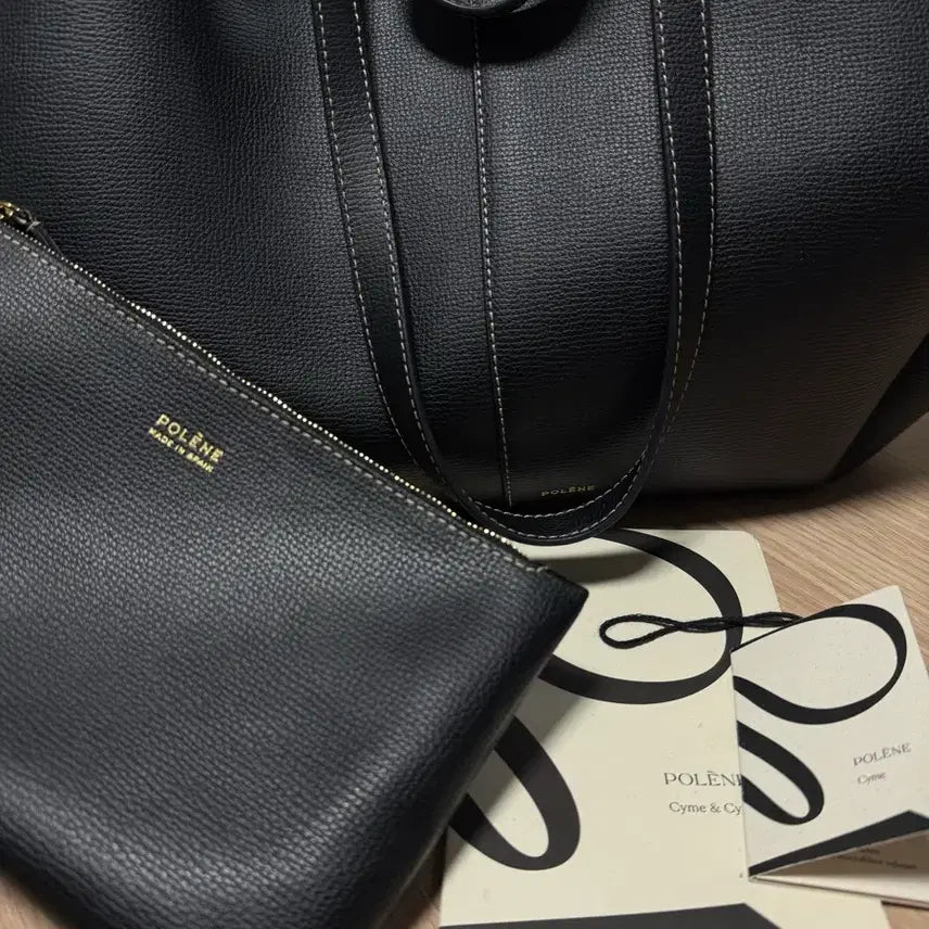 [BUNJANG] Polène Cyme Mini Textured Black Beige Stitch Handbag / 폴렌느 심 블랙