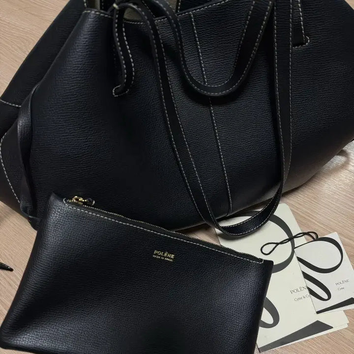 [BUNJANG] Polène Cyme Mini Textured Black Beige Stitch Handbag / 폴렌느 심 블랙