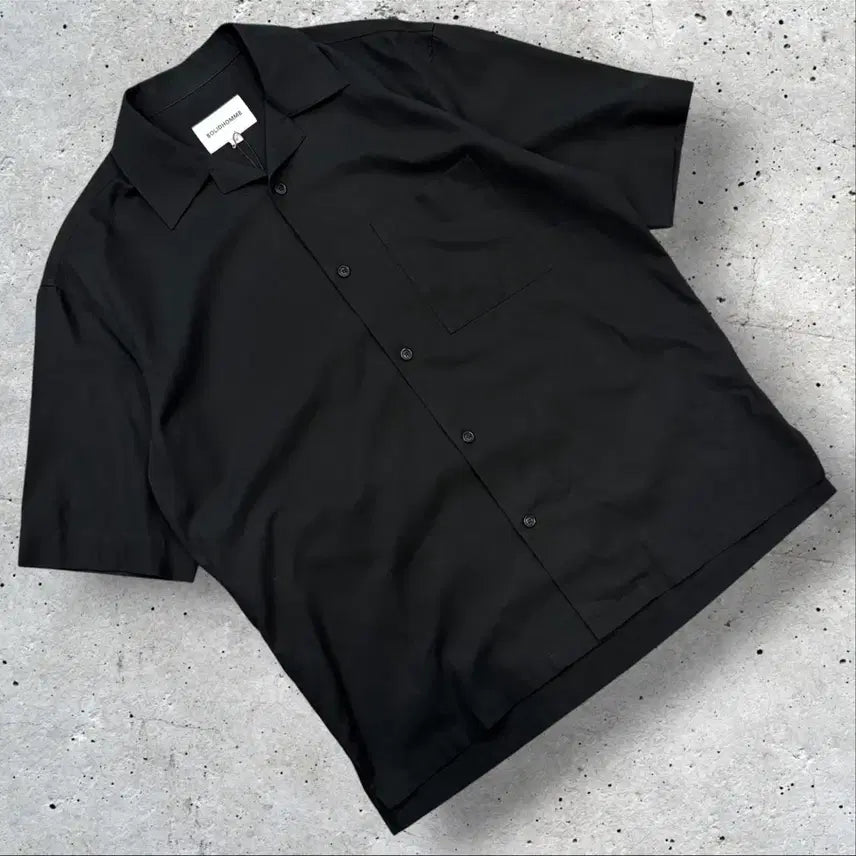 [BUNJANG] Solid Homme 20SS Black Open Collar Short Sleeve Shirt Size 50 / [50] 20ss 솔리드옴므 블랙 오픈 카라 반팔 셔츠