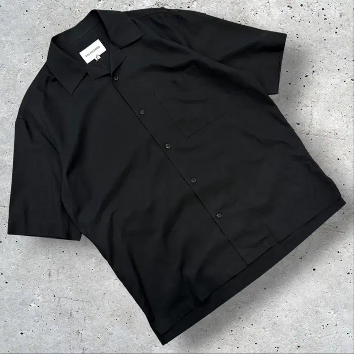 [BUNJANG] Solid Homme 20SS Black Open Collar Short Sleeve Shirt Size 50 / [50] 20ss 솔리드옴므 블랙 오픈 카라 반팔 셔츠