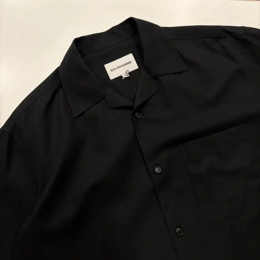 [BUNJANG] Solid Homme 20SS Black Open Collar Short Sleeve Shirt Size 50 / [50] 20ss 솔리드옴므 블랙 오픈 카라 반팔 셔츠