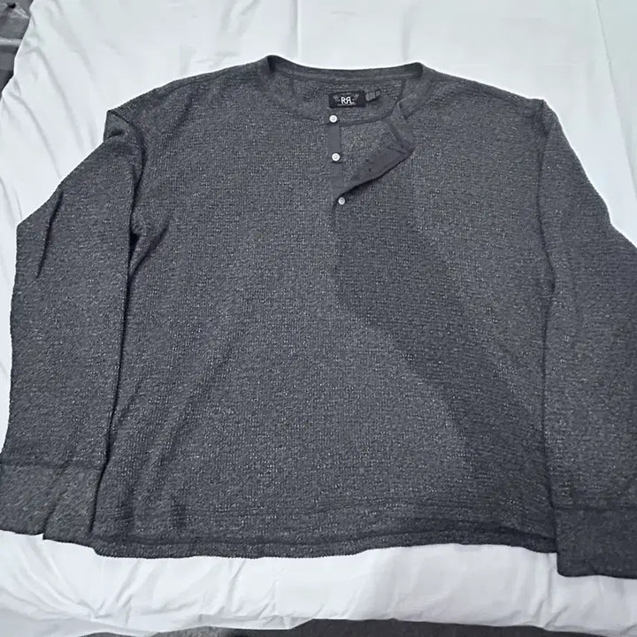 [BUNJANG] RRL Henley Waffle Long Sleeve T-Shirt Black Grey XXL / RRL 헨리넥 와플 티셔츠 롱슬리브 긴팔티 블랙 그레이 XXL