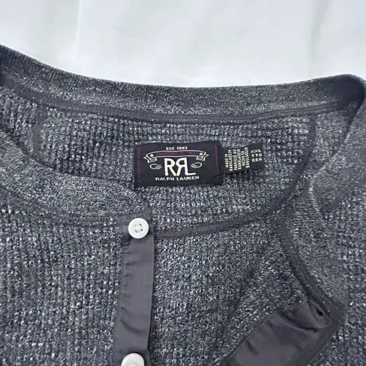 [BUNJANG] RRL Henley Waffle Long Sleeve T-Shirt Black Grey XXL / RRL 헨리넥 와플 티셔츠 롱슬리브 긴팔티 블랙 그레이 XXL