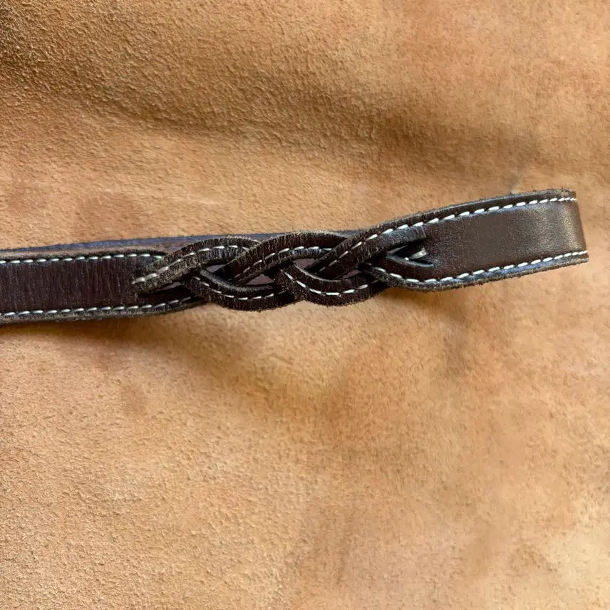 [BUNJANG] Dark Brown Leather Weaving Belt with Stitching / 다크브라운 스티치 레더 위빙 벨트 - 웨스턴 무드(남여공용)