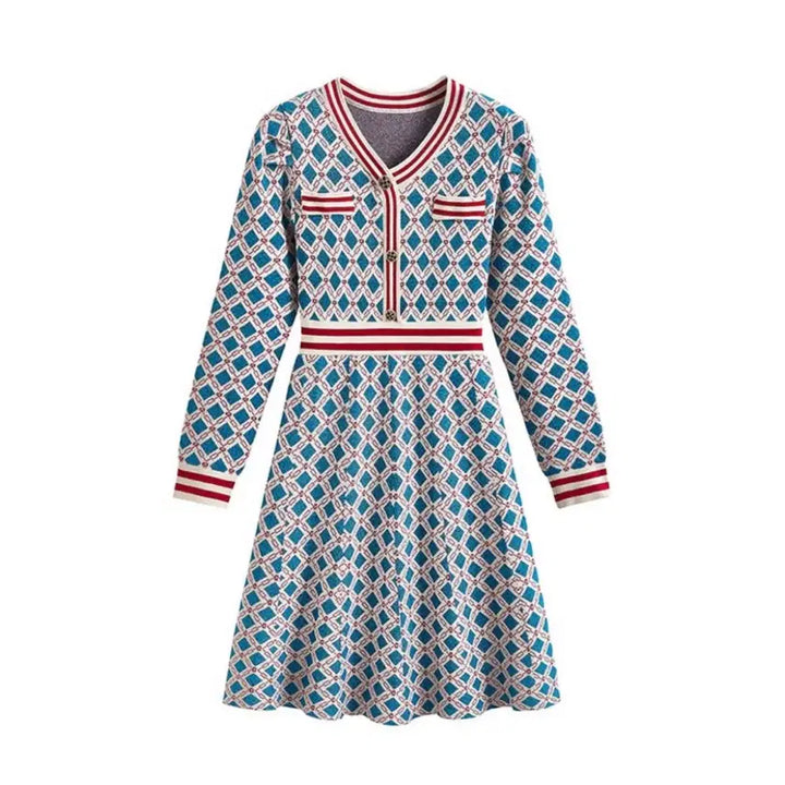 [BUNJANG] Glitter Knit Dress Midi Length / [티뷰] 블루 다이아몬드 배색 글리터 원피스