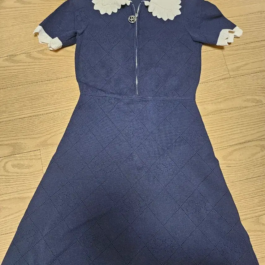 [BUNJANG] Sandro Navy Collar Short Sleeve Knit Dress Size 34 / 산드로 네이비 카라 반팔 니트 원피스 34