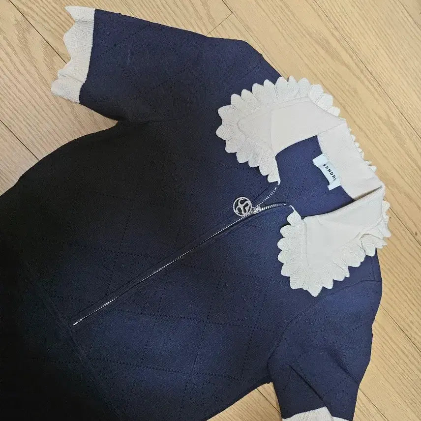 [BUNJANG] Sandro Navy Collar Short Sleeve Knit Dress Size 34 / 산드로 네이비 카라 반팔 니트 원피스 34