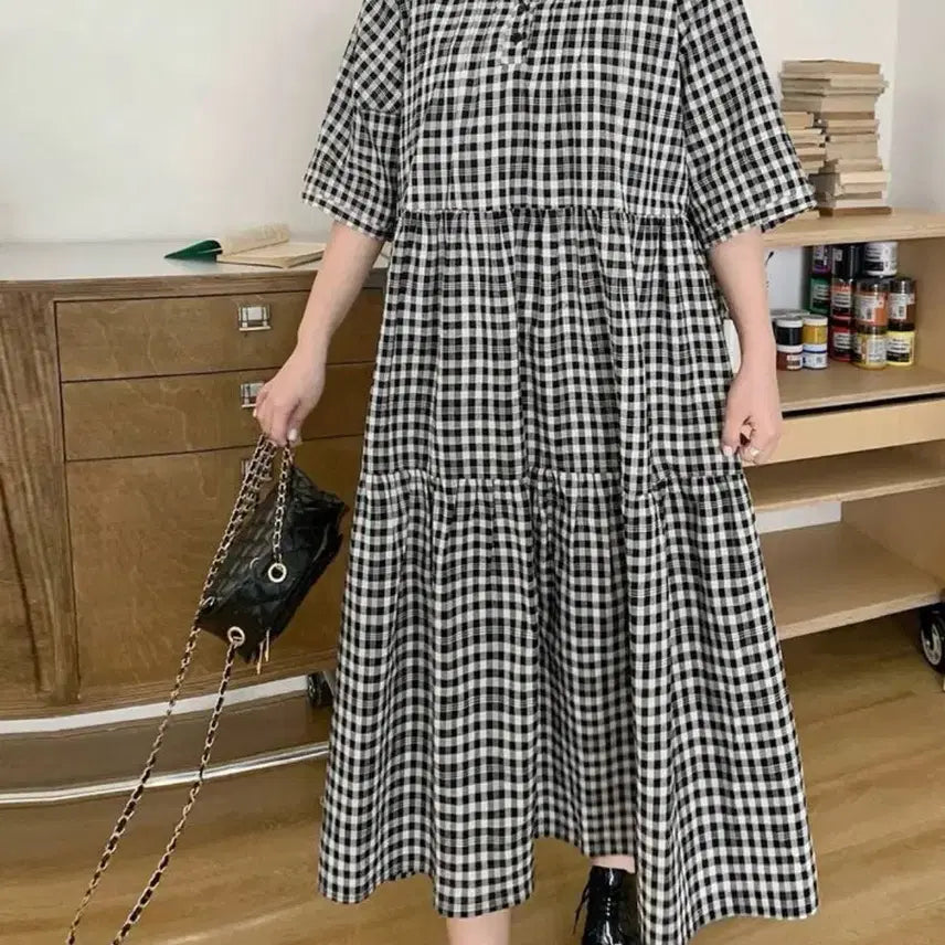 [BUNJANG] Plus Size Cute Checkered Dress / 빅사이즈 귀여운 체크원피스