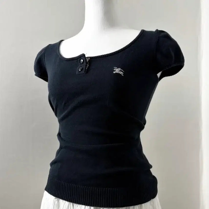 [BUNJANG] Burberry Blue Label Square Neck Short Sleeve Knit Top / 버버리 반팔