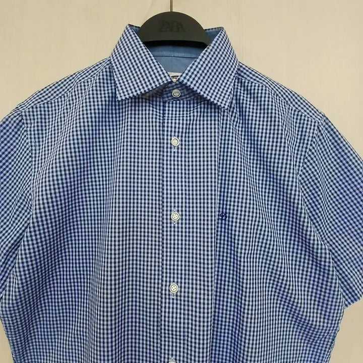 [BUNJANG] Dupont Blue Gingham Check Short Sleeve Shirt / 듀퐁 블루 깅엄체크 반팔 셔츠