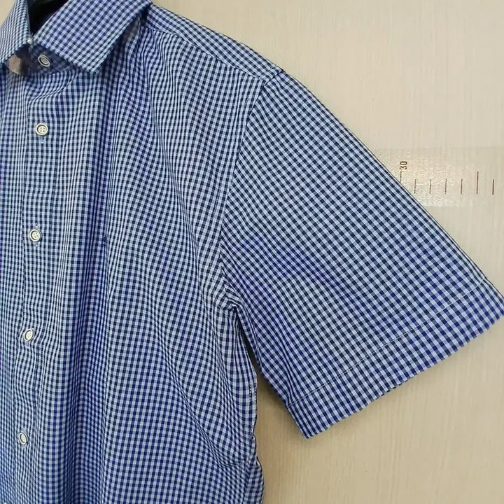 [BUNJANG] Dupont Blue Gingham Check Short Sleeve Shirt / 듀퐁 블루 깅엄체크 반팔 셔츠