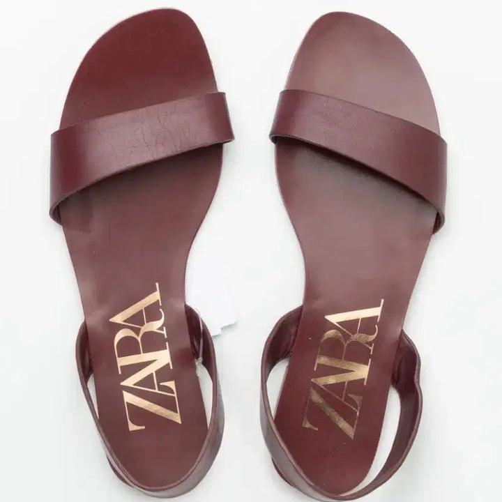 [BUNJANG] Zara Burgundy Leather Flat Sandals - EU 36 / KR 235 / 택 있는 새상품) 자라 버건디 컬러 가죽 플랫 샌들_235