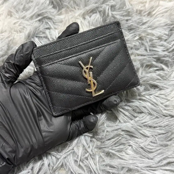 [BUNJANG] Saint Laurent Matelassé Monogram Card Holder Black Gold / 생로랑 마틀라세 금장 카드지갑