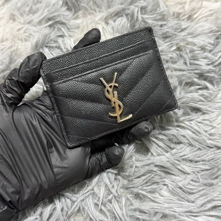 [BUNJANG] Saint Laurent Matelassé Monogram Card Holder Black Gold / 생로랑 마틀라세 금장 카드지갑