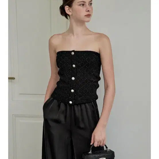 [BUNJANG] Thellohanc Pearl Sequins Tube Top Black / 더로랑 펄시퀸 튜브탑 블랙