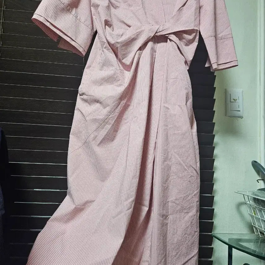[BUNJANG] ON&amp;ON Pink Stripe Wrap Style Long Dress / 온앤온 핑크 스트라이프 랩 스타일 롱 원피스