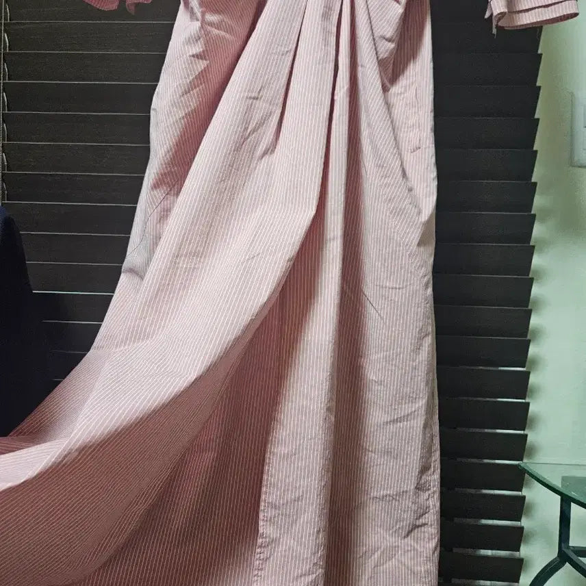 [BUNJANG] ON&amp;ON Pink Stripe Wrap Style Long Dress / 온앤온 핑크 스트라이프 랩 스타일 롱 원피스