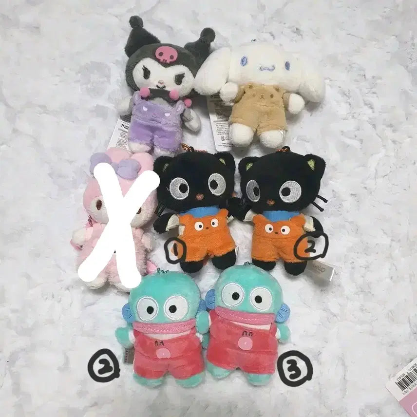 [BUNJANG] Sanrio Overalls Doll Keychain - Hangyodon, Chococat, Kuromi, Cinnamoroll / 산리오 멜빵 인형 키링_ 한교동 초코캣 쿠로미 시나모롤