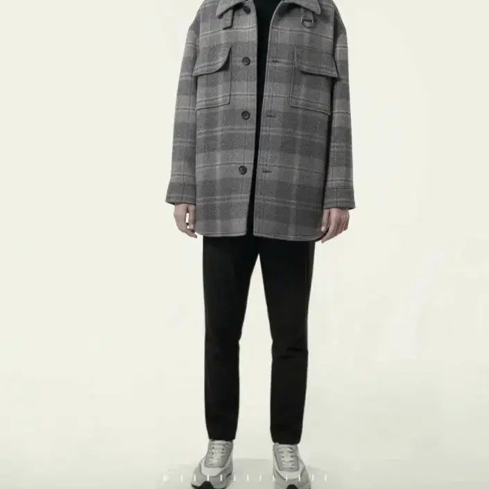 [BUNJANG] ILCORSO Grey Oversized Check Shirt Coat 95 / ILCORSO 그레이 오버핏 체크 셔츠 코트 95