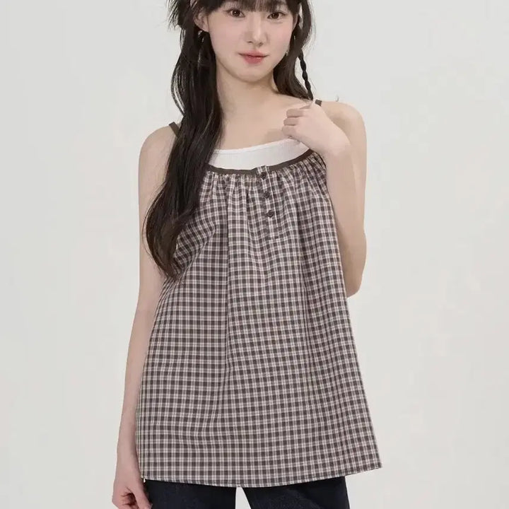 [BUNJANG] TOPIWOMAN Vintage Check Sleeveless (Brown) / 토피우먼 빈티지 체크 슬리브리스 (BROWN)