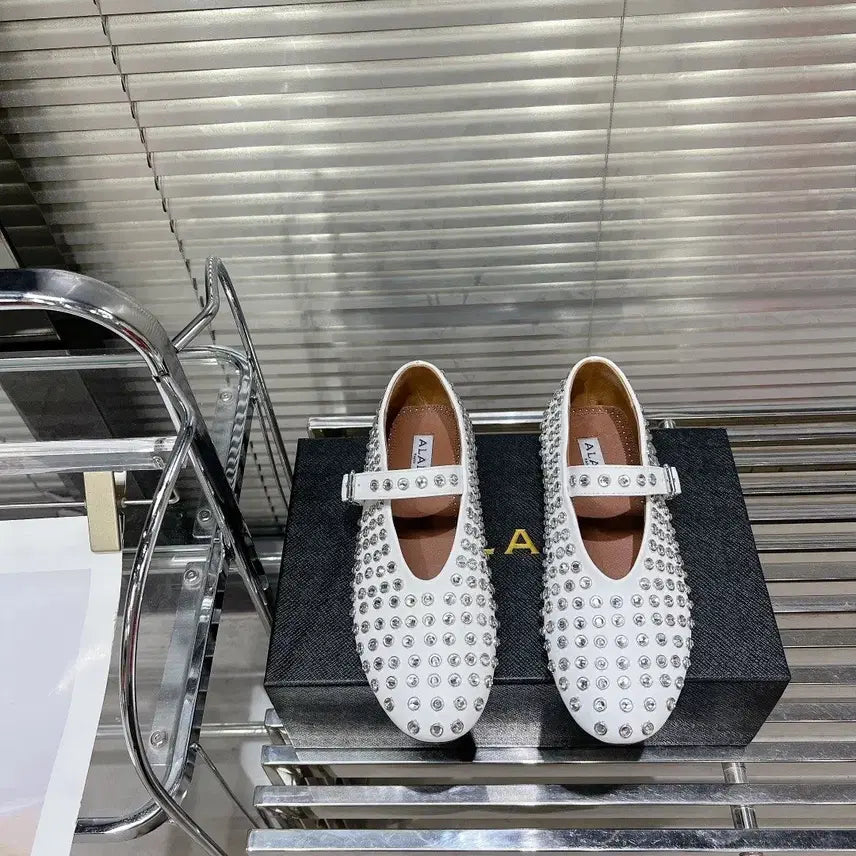 [BUNJANG] Alaïa White Cut-Out Ballerina Flats / 알라이아 크리스탈 화이트 발레리나 플랫