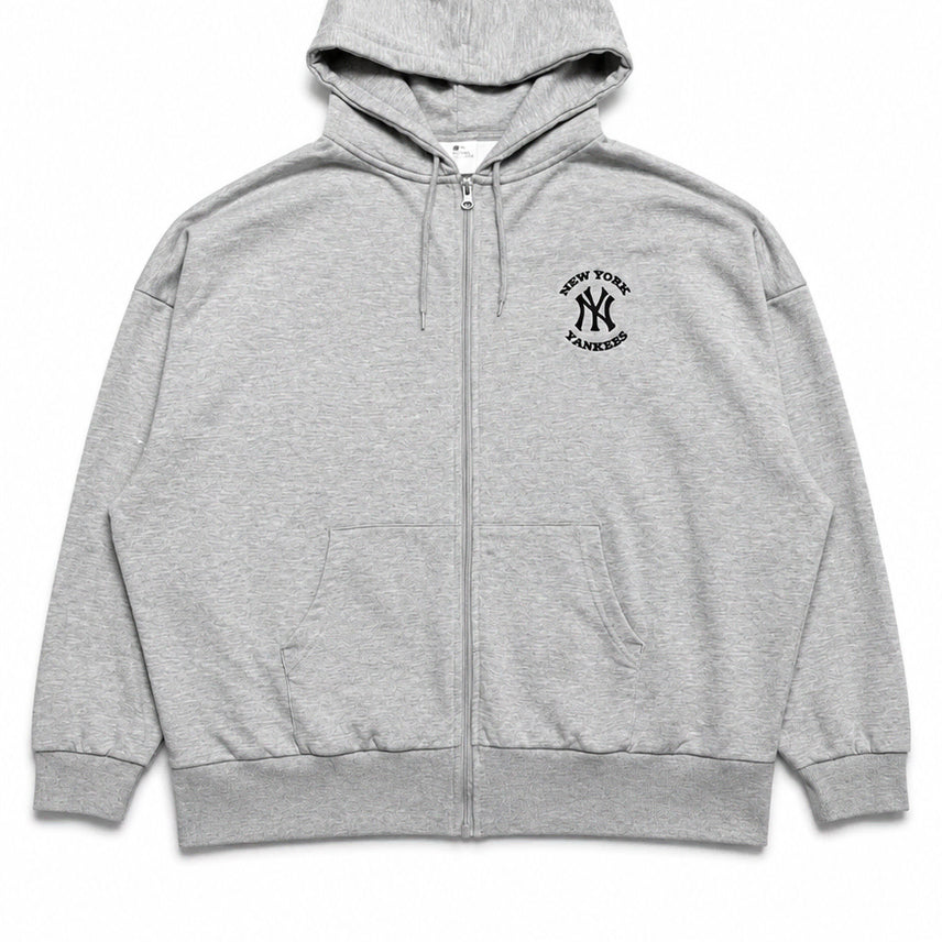 [BUNJANG] MLB New York Yankees Gray Oversized Hoodie Zip-up Jacket / JPN 일본 빈티지 캐주얼 MLB 뉴욕양키스 그레이 오버핏 후드집업