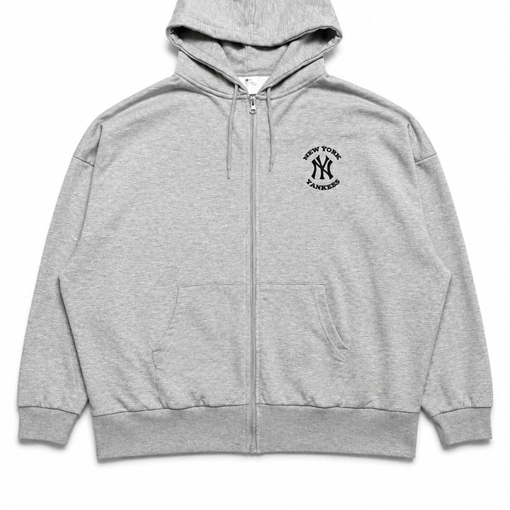 [BUNJANG] MLB New York Yankees Gray Oversized Hoodie Zip-up Jacket / JPN 일본 빈티지 캐주얼 MLB 뉴욕양키스 그레이 오버핏 후드집업