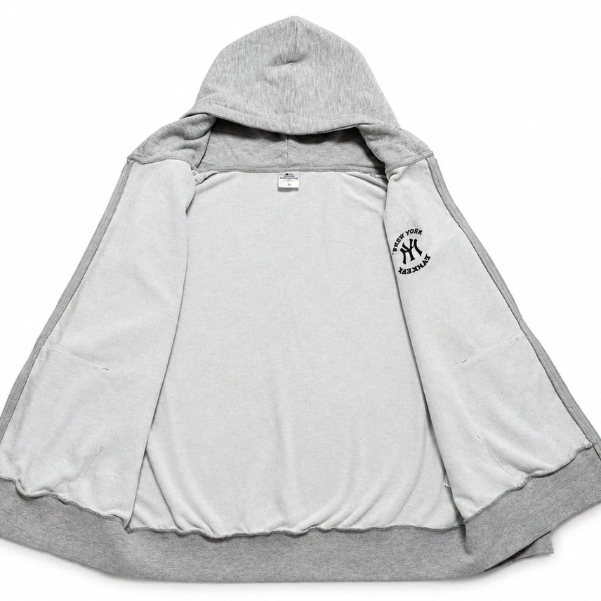 [BUNJANG] MLB New York Yankees Gray Oversized Hoodie Zip-up Jacket / JPN 일본 빈티지 캐주얼 MLB 뉴욕양키스 그레이 오버핏 후드집업