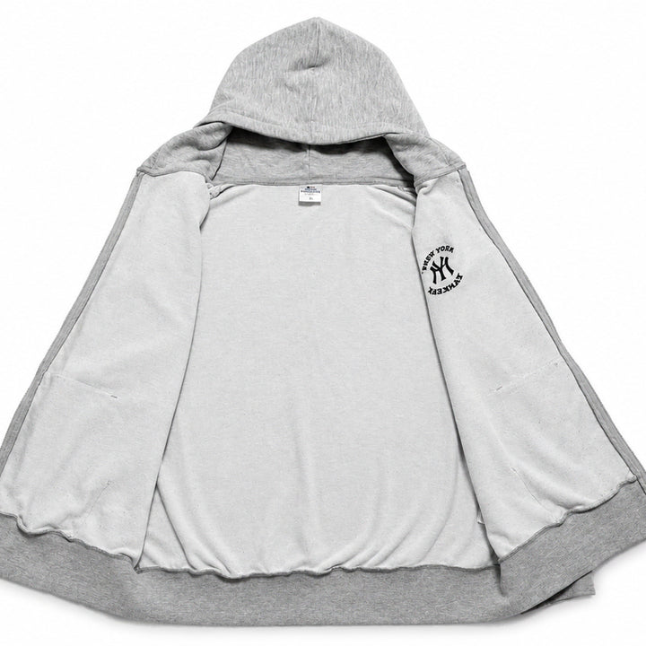 [BUNJANG] MLB New York Yankees Gray Oversized Hoodie Zip-up Jacket / JPN 일본 빈티지 캐주얼 MLB 뉴욕양키스 그레이 오버핏 후드집업