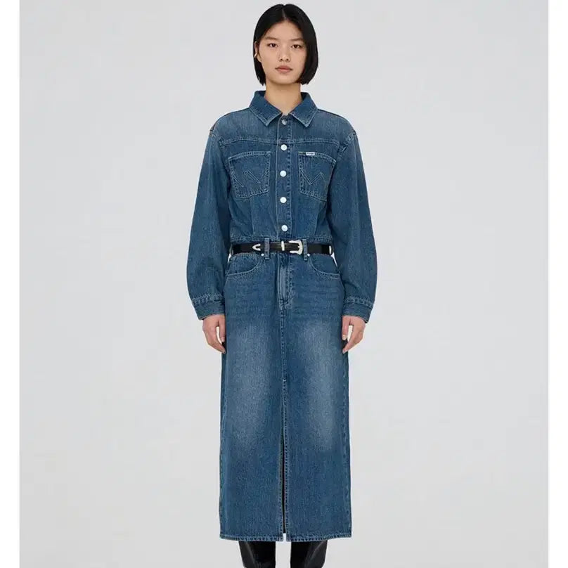 [BUNJANG] Wrangler Long Denim Overalls Dress / 랭글러(Wrangler) 카라 롱 데님 오버롤원피스free