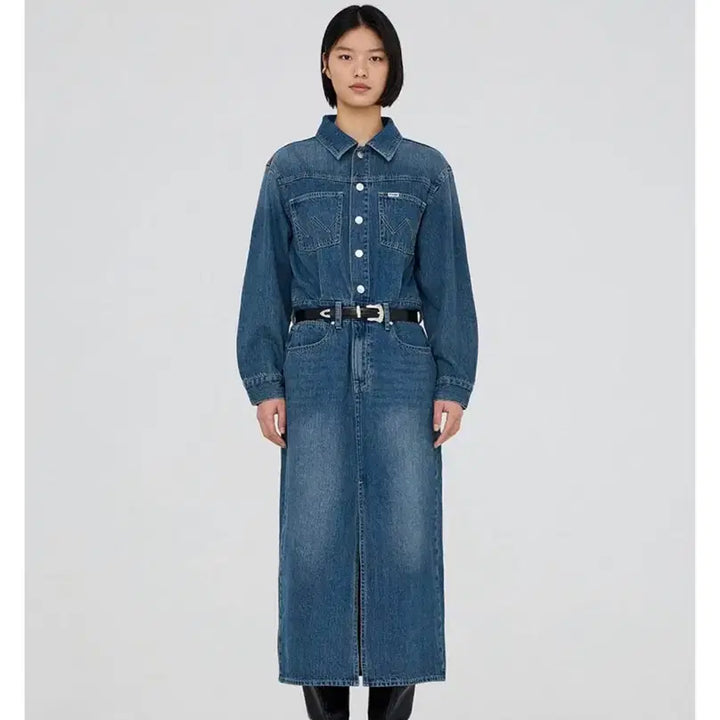 [BUNJANG] Wrangler Long Denim Overalls Dress / 랭글러(Wrangler) 카라 롱 데님 오버롤원피스free