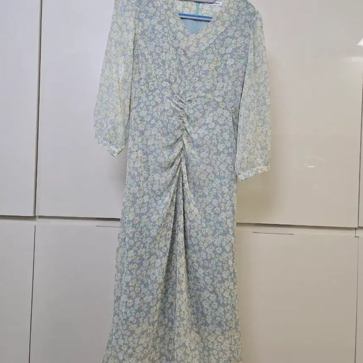 [BUNJANG] Roem Flower Long Dress Sky Blue Floral Chiffon / 로엠플라워 롱 원피스 하늘색 잔꽃무늬 쉬폰