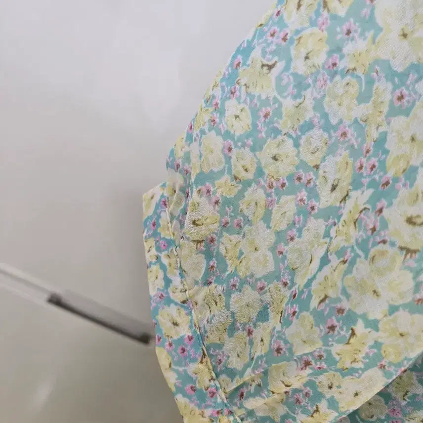 [BUNJANG] Roem Flower Long Dress Sky Blue Floral Chiffon / 로엠플라워 롱 원피스 하늘색 잔꽃무늬 쉬폰