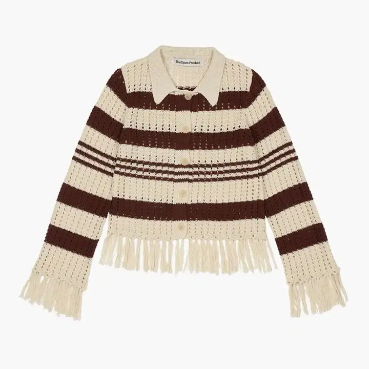 [BUNJANG] TheOpen Product Striped Fringe Knit Cardigan / 오픈와이와이 더오픈프로덕트 스트라이프 프린지 니트 가디건