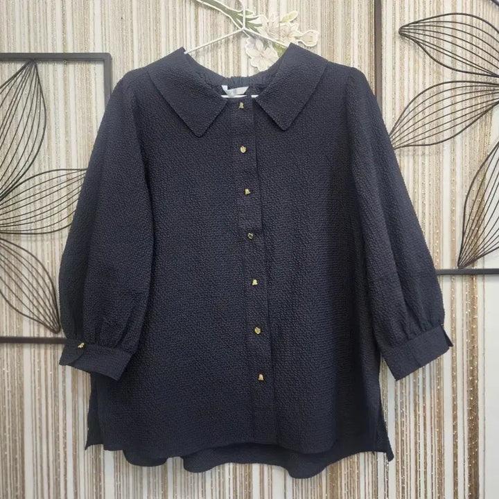 [SOLD OUT] 기비   네이비 둥근 카라 블라우스 7부 소매